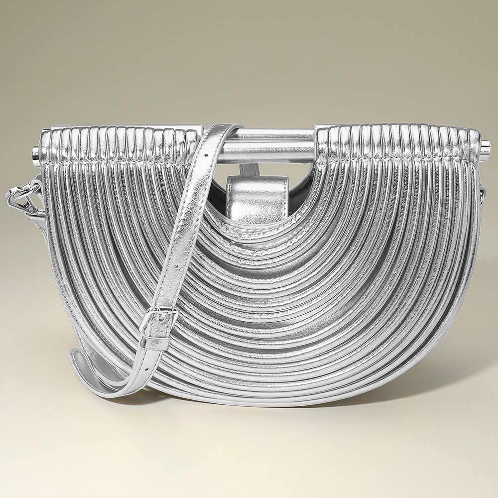 Vegan Leather Unique Half Moon Structured Handbag Crossbody Bag